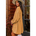 French Beige Bishop Sleeve Shirt Dress