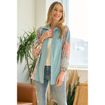 Blue with Patchwork Floral Print Button Front Shacket