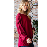 Burgundy Lace Contrast Long Sleeve Plus Size Top