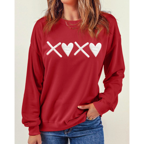 Red Puff XOXO Print Valentine’s Heart Sweatshirt Top