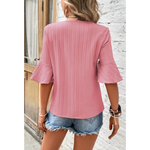 Pink Ruffled Half Sleeve V-Neck Blouse Top