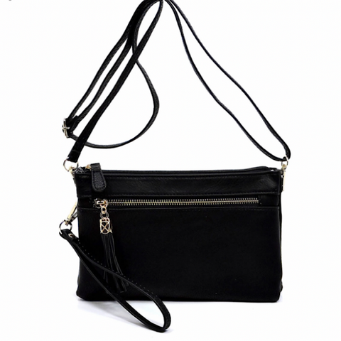 Black Multi-Compartment Tassel Crossbody Purse