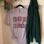 Merry and Bright Graphic T-Shirt and Green Shacket Set