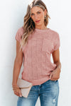 Dusty Pink Lattice Textured Short Sleeve Sweater Knit Top