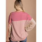 Pink Color Block Long Sleeve Ribbed Top