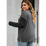 Black Ribbed Long Sleeve Henley Plus Size Top