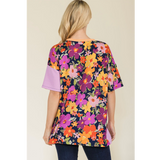 Floral Color Block Short Sleeve Plus Size Top
