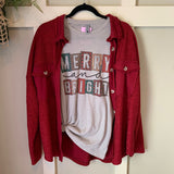 Merry and Bright Graphic T-Shirt and Red Shacket Set