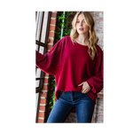 Burgundy Lace Contrast Long Sleeve Plus Size Top