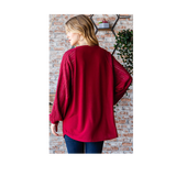 Burgundy Lace Contrast Long Sleeve Plus Size Top