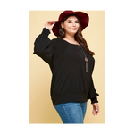 Black Long Sleeve Square Neck Plus Size Top