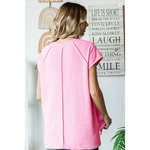 Pink Terry V-Neck Short Sleeve Top