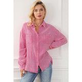 Pink Mineral Wash Gauze Button Up Long Sleeve Top