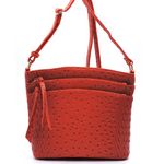 Orange Ostrich Croc Multi Zip Pocket Crossbody Purse