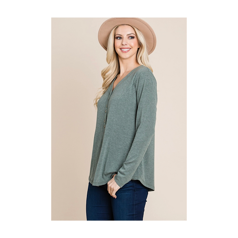 Heather Olive Button Up Plus Size Top