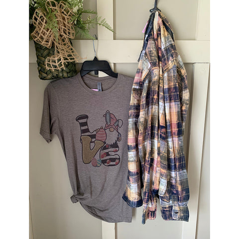Easter Love Gnome T-Shirt & Flannel Shirt