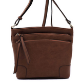 Coffee Multi Zip Pocket Crossbody Purse