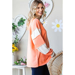 Coral Color Block Henley Plus Size Top