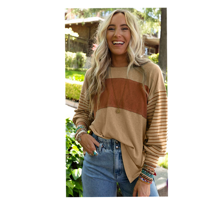 Rust and Khaki Color Block Top