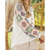 Multicolor Aztec Print Raglan Sleeve Henley Top