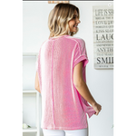 Pink Ribbed Drop Shoulder Short Sleeve Henley Plus Size Top
