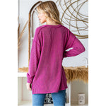 Fuchsia Ribbed Knit Long Sleeve High Low Plus Size Top