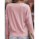 Pink Ribbed with Lace Trim V-Neck Long Sleeve Top