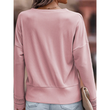 Pink Ribbed with Lace Trim V-Neck Long Sleeve Top