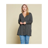 Dark Grey Faux Button Up Plus Size Top