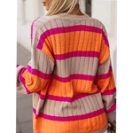 Orange Striped Color Block Slouchy Cardigan