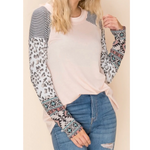 Blush with Animal and Stripe Color-Block Long Sleeve Top