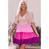 Pink Color Block Ombre Tiered Dress