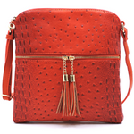 Orange Ostrich Croc Zip Tassel Crossbody Purse