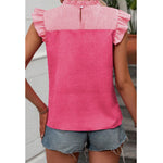Two Tone Pink Crinkle Flutter Sleeve Blouse Top