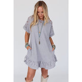 Light Grey Lace Floral Patchwork Ruffled T-Shirt Dress