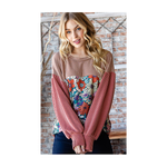 Floral Print Ribbed Knit Accent Top