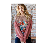 Floral Print Ribbed Knit Accent Top