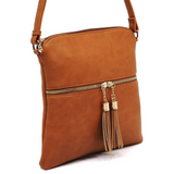 Tan Zip Tassel Crossbody Purse