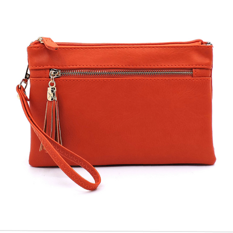 Carrot Multi-Compartment Tassel Crossbody Purse