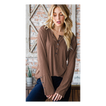 Solid Mocha Henley Long Sleeve Plus Size Top