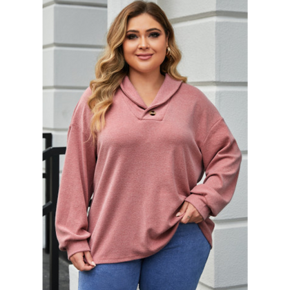 Pink Long Sleeve Henley Plus Size Top