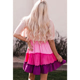 Pink Color Block Ombre Tiered Dress