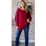 Burgundy Lace Contrast Long Sleeve Plus Size Top