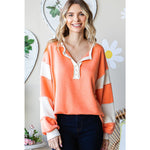 Coral Color Block Henley Plus Size Top