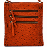 Triple Zip Ostrich Print Crossbody, Multiple Color Options