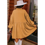 French Beige Bishop Sleeve Shirt Dress