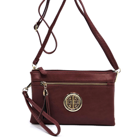 Burgundy  Logo Multi-Compartment Crossbody Purse