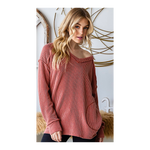 Long Sleeve Burgundy V-Neck with Pockets Top