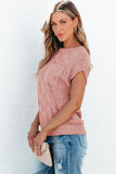 Dusty Pink Lattice Textured Short Sleeve Sweater Knit Top