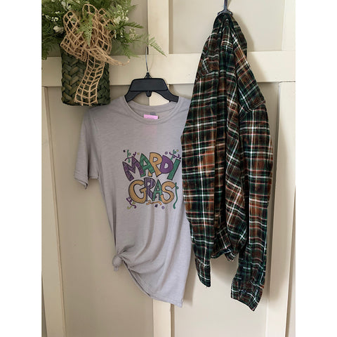 Mardi Gras Celebration Graphic T-Shirt & Bleach Dyed Flannel Set